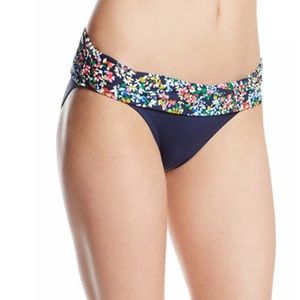Anne Cole Navy Floral-Trim Fold-Over Bikini Bottoms